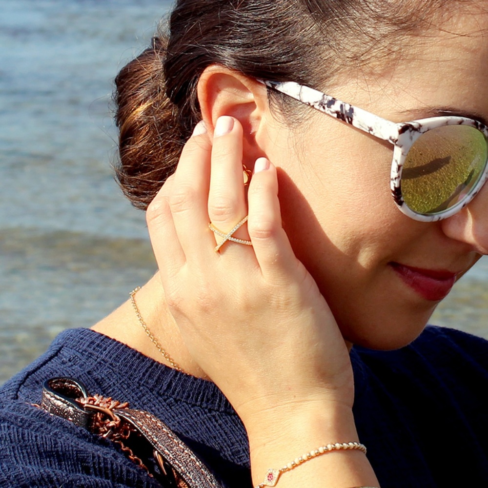 New With Tags X Criss Cross CZ Pave Plated Ring - Picture 9 of 11